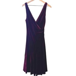 Vintage Lauren Ralph Lauren‎ Burgundy Velvet Faux Wrap Dress Size 10